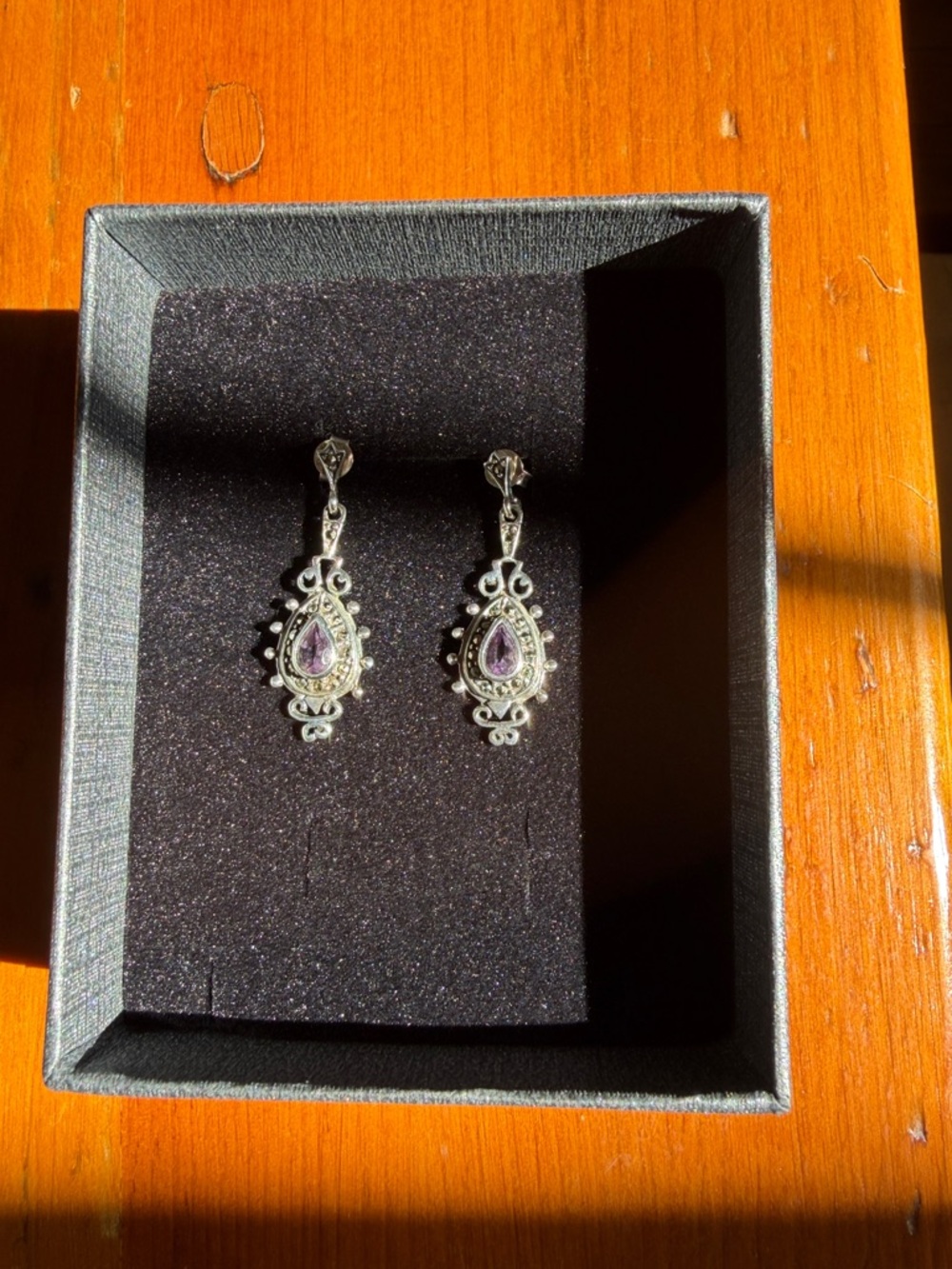 Amethyst and marcasite earrings